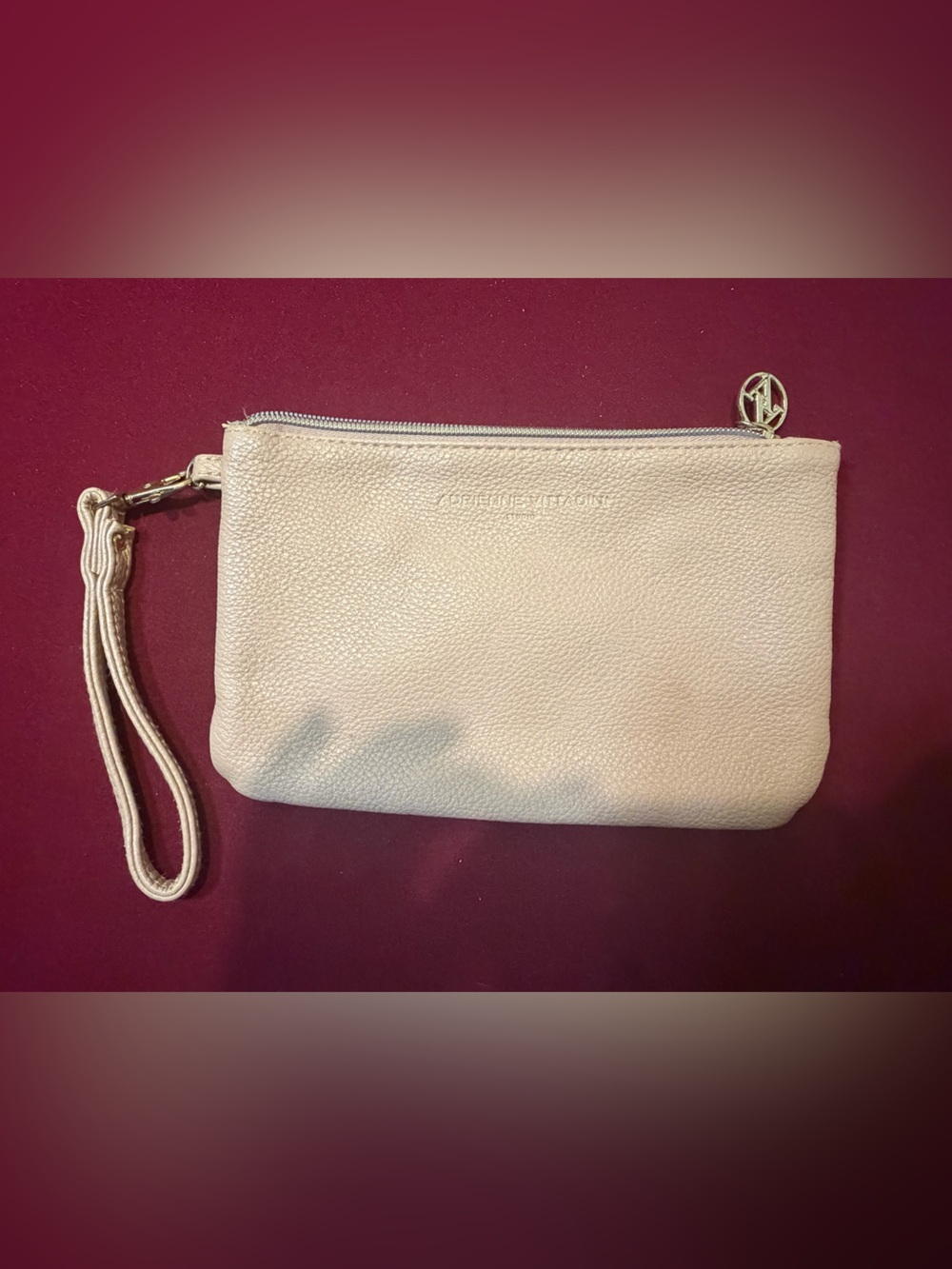 Zadig & Voltaire Cream Leather Zip Wristlet Clutch